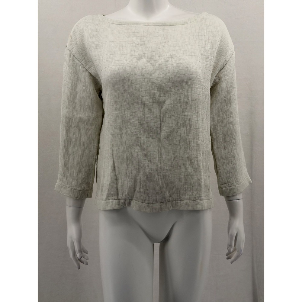 Eileen Fisher Top Womens Small Ivory Boat Neck Lagenlook Neutral Silk Blend